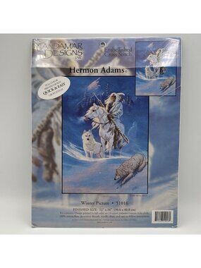 Candamar Designs Cross Stitch Kit Hermon Adams Native American Horse Wolves